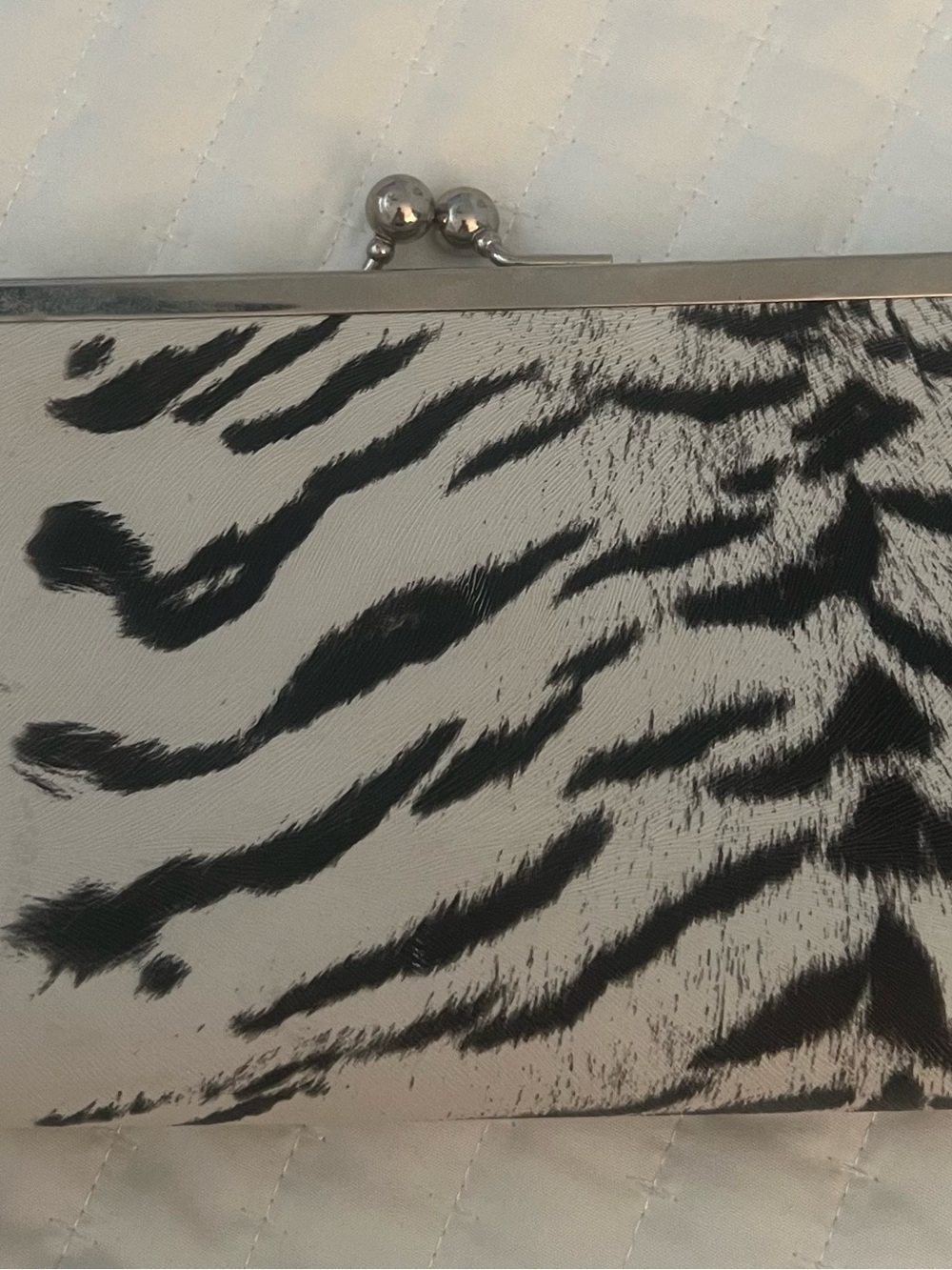 Zebra-Pattern Kiss-Lock Clutch in Black and White